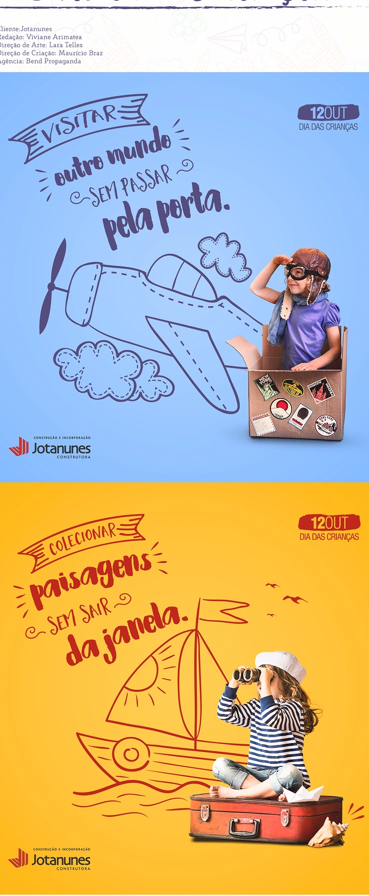 Children's Day creative ad: Kids playing pilot and sailor with doodled vehicles
