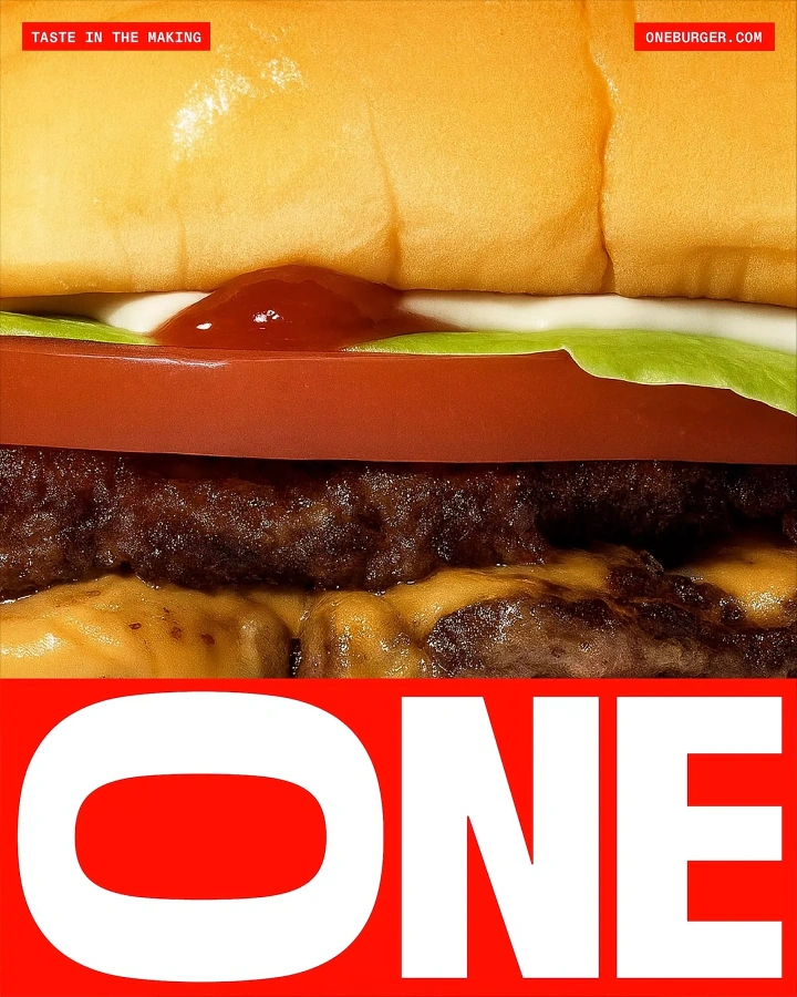 Creative ad: Extreme close-up cross-section of a cheeseburger