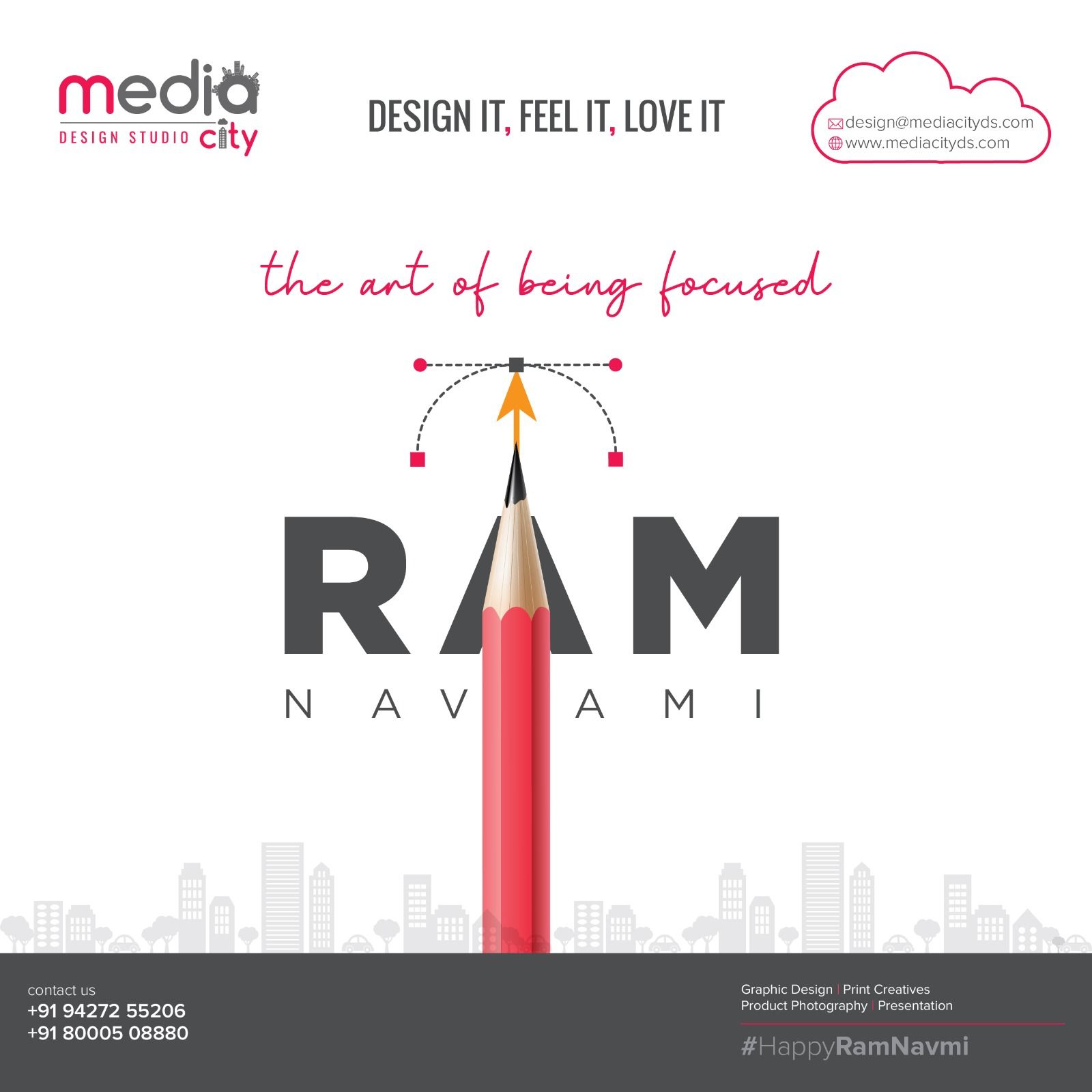 Red pencil piercing bold letters, tipped with a bezier arrow