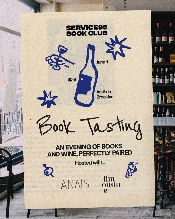 Bookstores creative ad: Hand-drawn book-and-wine tasting pairing poster
