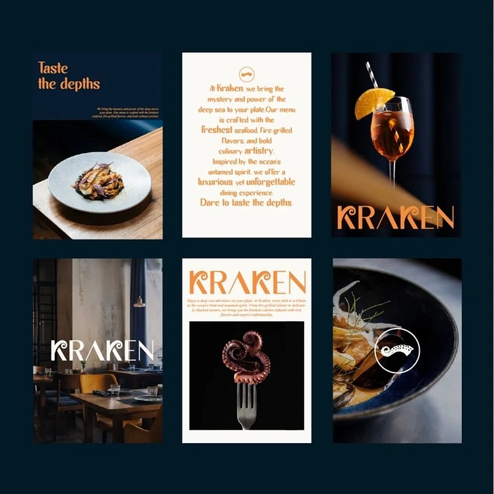 Seafood Restaurants creative ad: Cohesive Kraken identity and editorial system