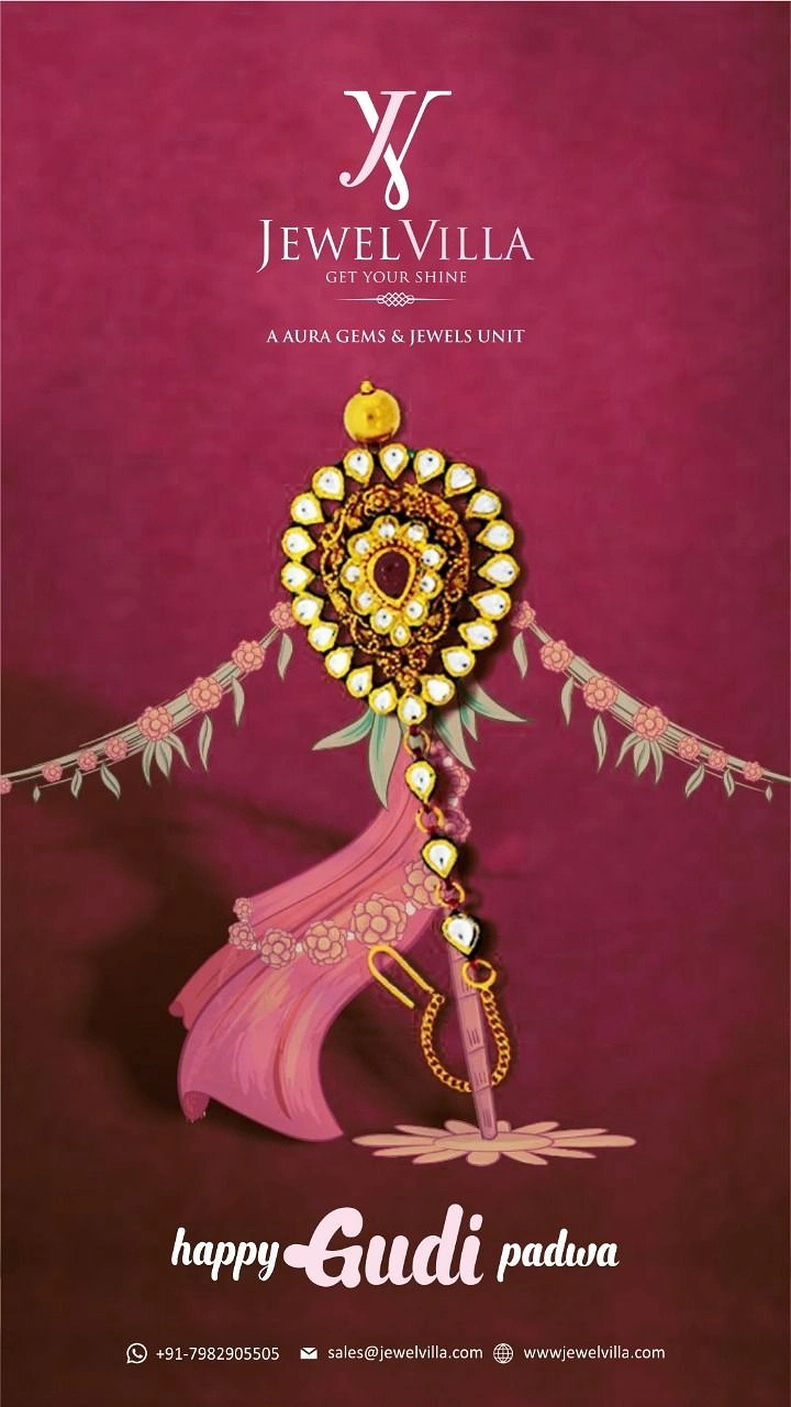 other-festival creative ad: Kundan pendant styled as the Gudi kalash on a draped stick