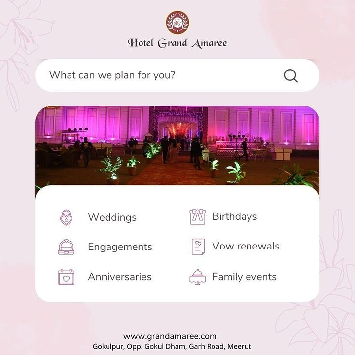 Banquet Halls & Venues creative ad: Search bar UI lists event types