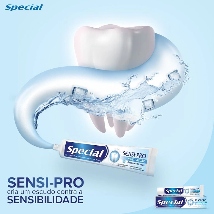 Toothpaste & Oral Care creative ad: Tooth sensitivity shown through water splash