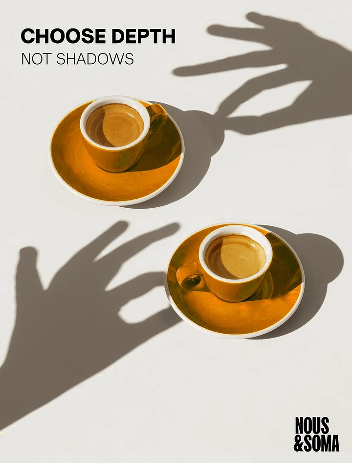 Coffee Shops creative ad: Two orange espresso cups with reaching hand shadows