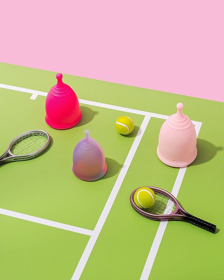 Period Care & Feminine Hygiene creative ad: Menstrual cups on a miniature tennis court