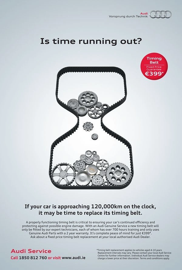 Auto Repair & Garages creative ad: Timing belt shaped as hourglass