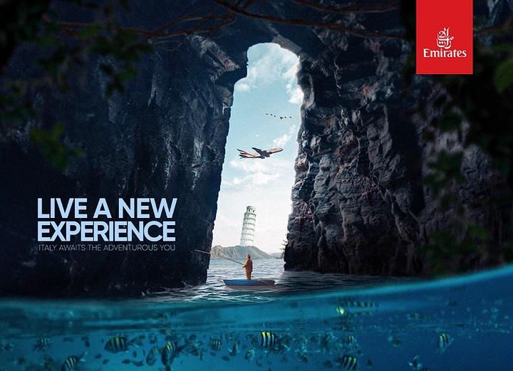 Airlines creative ad: Cave opening creates adventurous flight metaphor