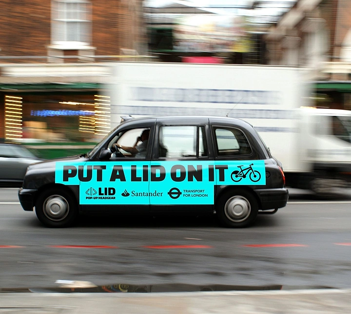 Taxi & Cab Services creative ad: Roof sign becomes clever lid pun