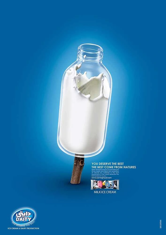 Dairy Brands creative ad: Milk bottle turned into ice-cream bar