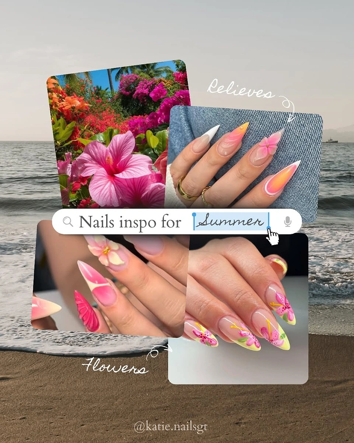 Nail Salons creative ad: Search-bar collage: summer flowers inspire nails