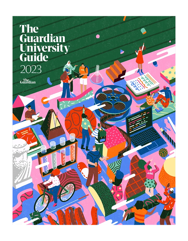 Universities & Colleges creative ad: Illustrated campus-life editorial world