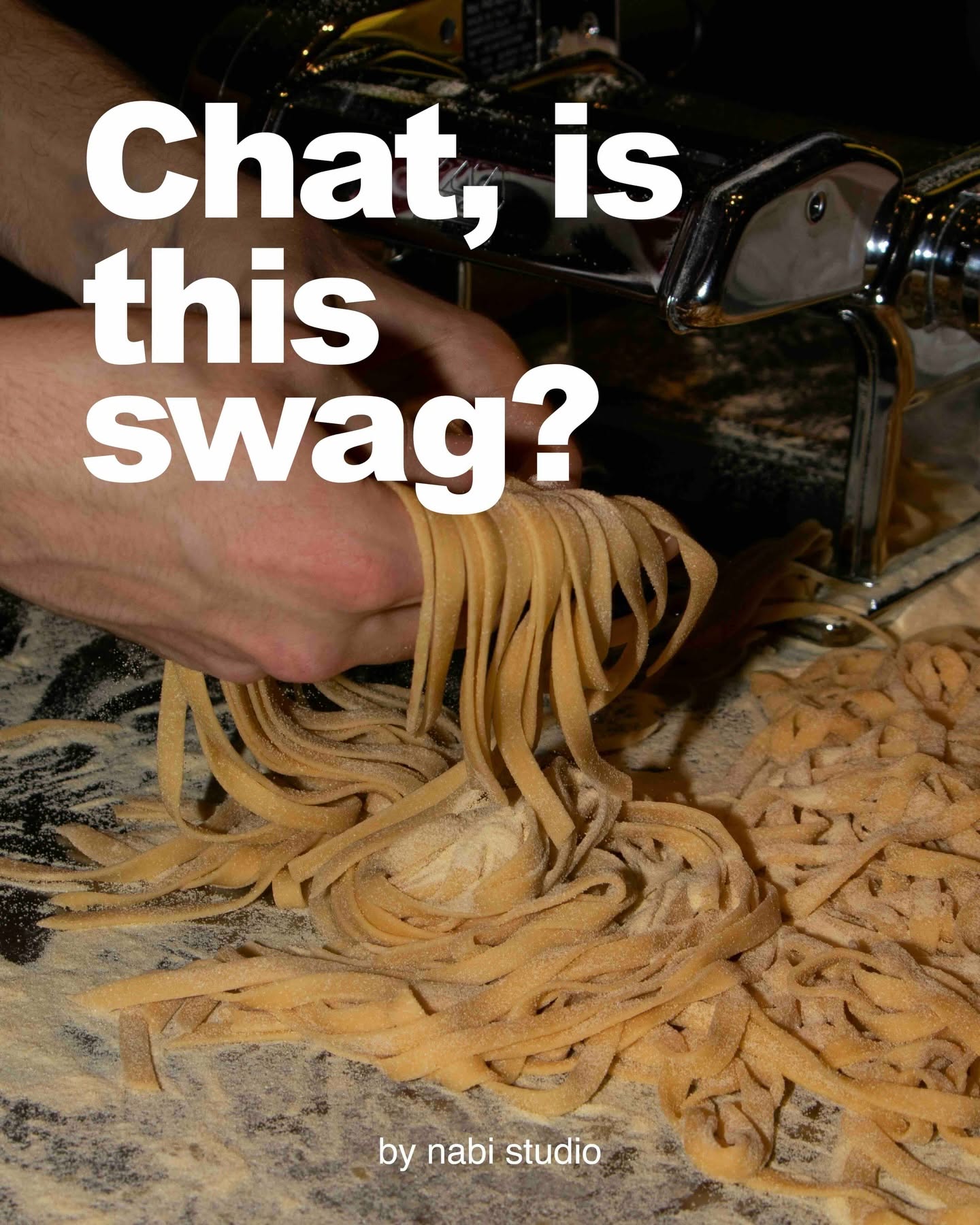 Instagram post: Witty swag copy tied to pasta-making, slide 1