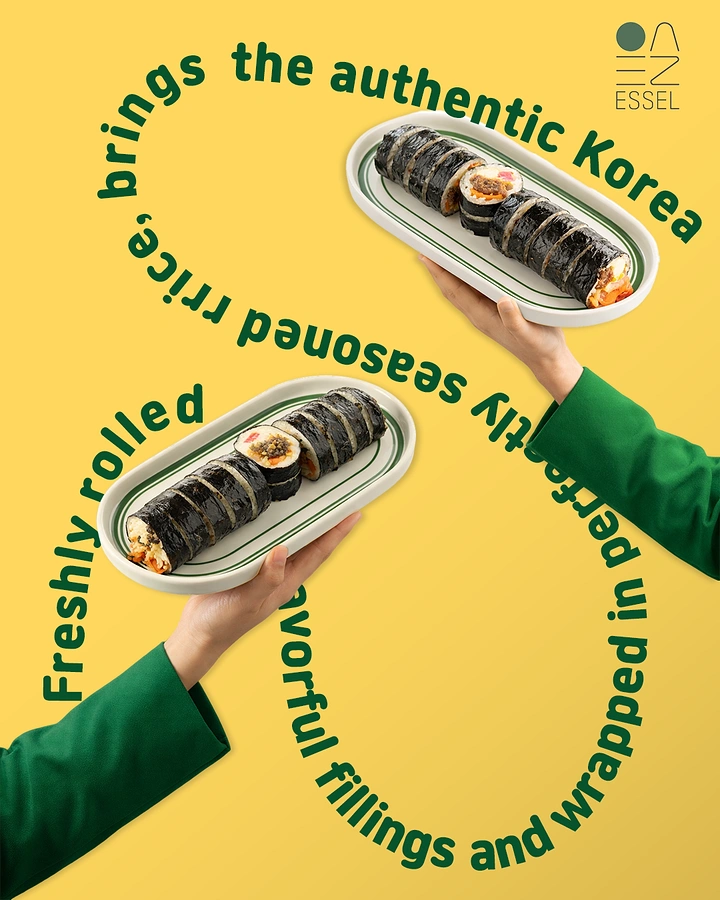Korean Restaurants creative ad: Circular copy mirrors rolled kimbap composition