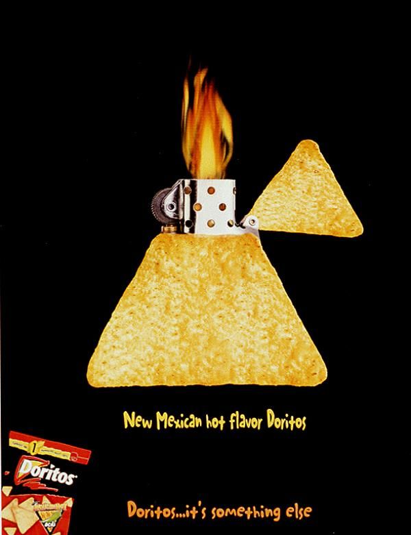 Instagram post: Dorito as lighter, hot flavor metaphor
