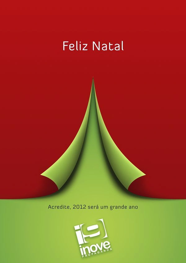 Christmas creative ad: Red paper peeling back to reveal a green Christmas tree shape