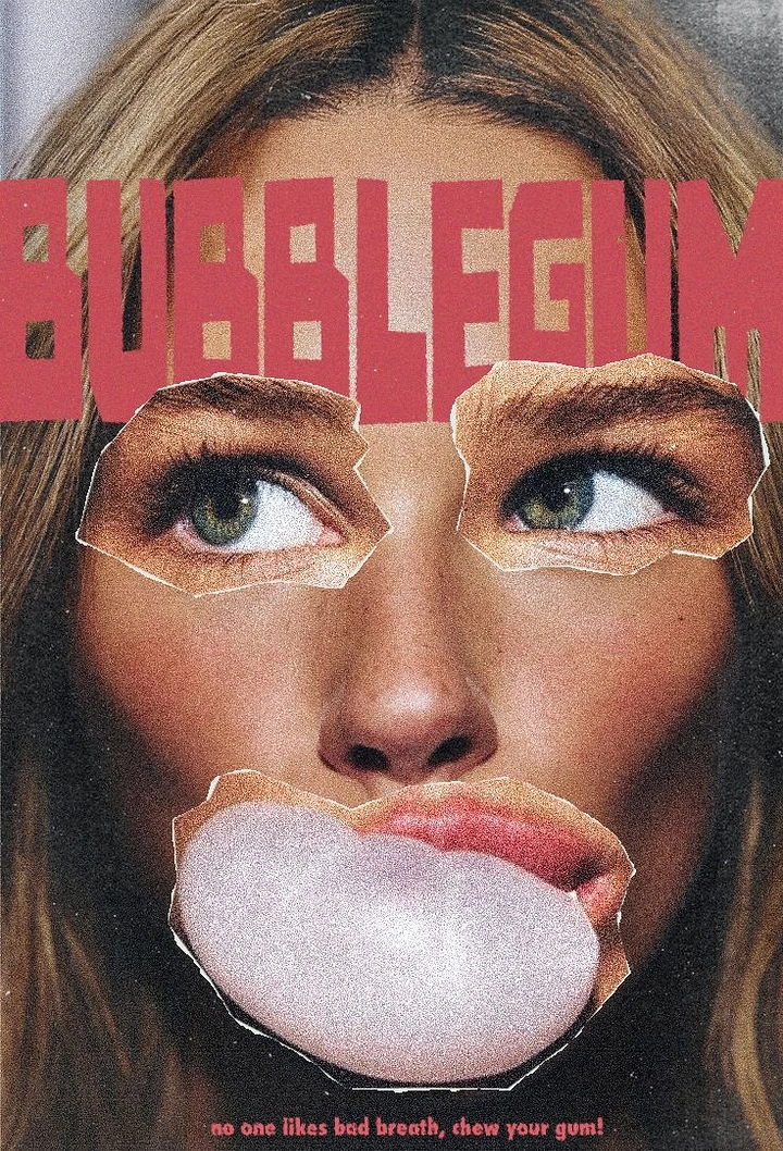 Chewing Gum & Mints creative ad: Oversized bubblegum transforms portrait typography