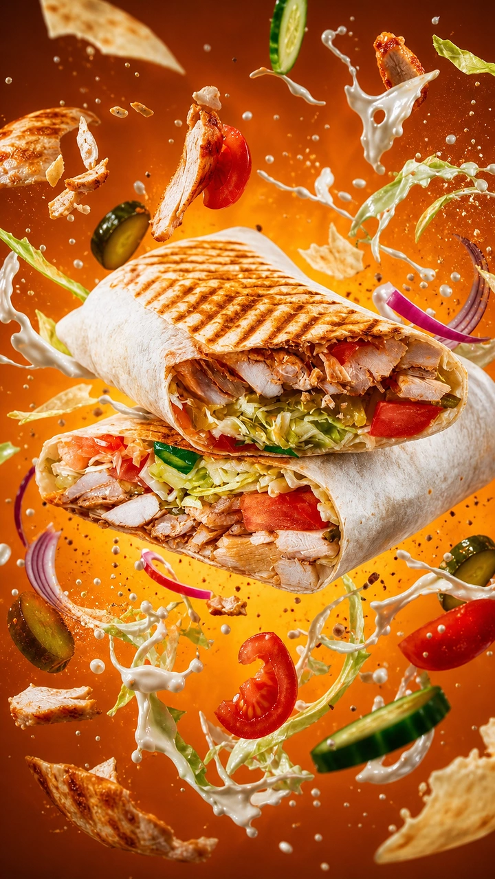 Arabic & Middle Eastern Restaurants creative ad: Exploded ingredients create dynamic product drama
