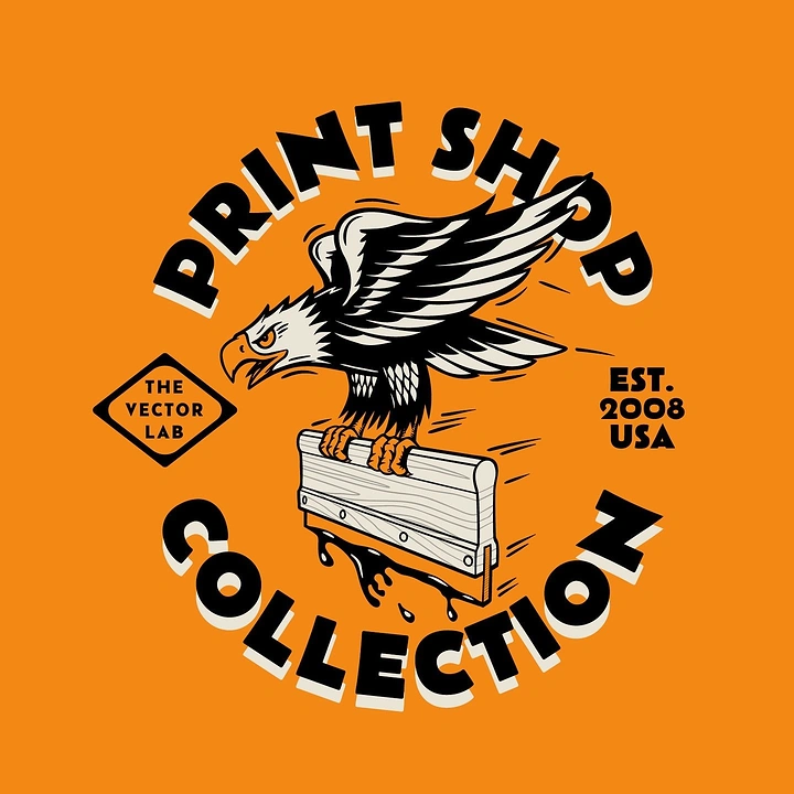 Printing Shops creative ad: Eagle gripping a squeegee in a bold badge