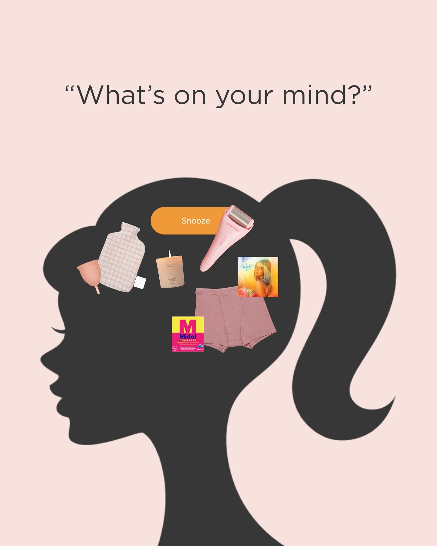 Instagram post: Thought silhouette filled with period products