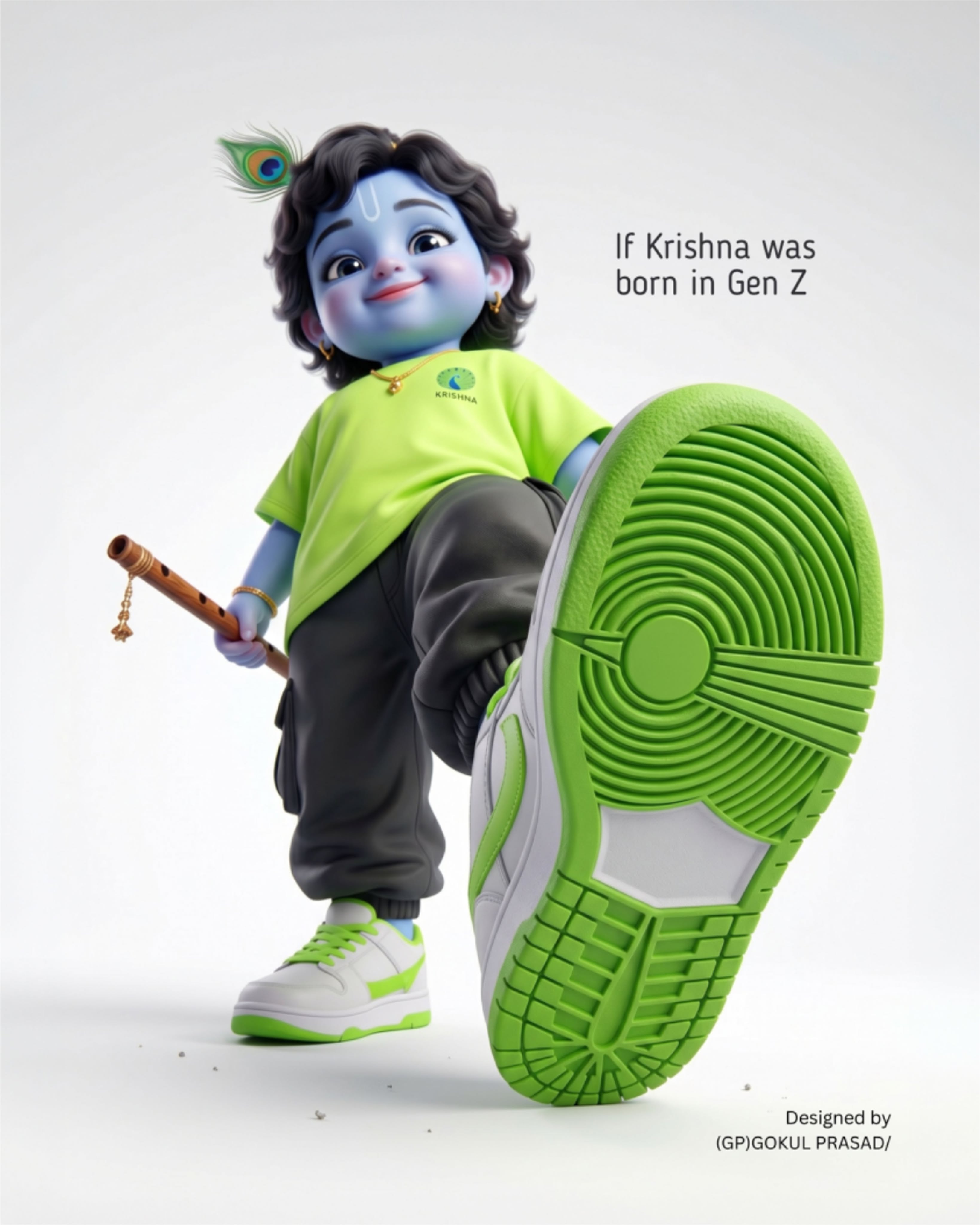 Gen Z Krishna in sneakers, witty idea