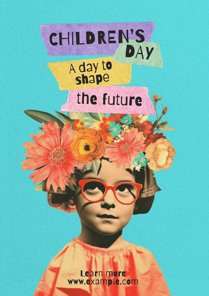 Vintage girl with flower bouquet head and red glasses