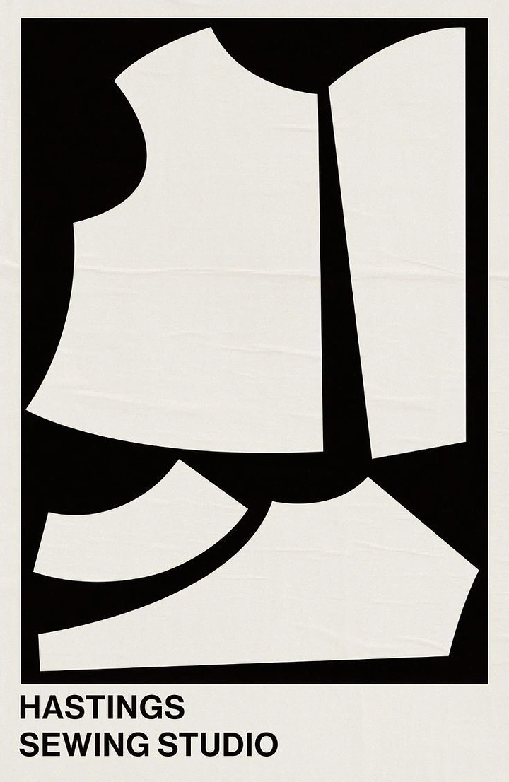 Tailors & Alterations creative ad: Sewing pattern pieces as bold abstract poster