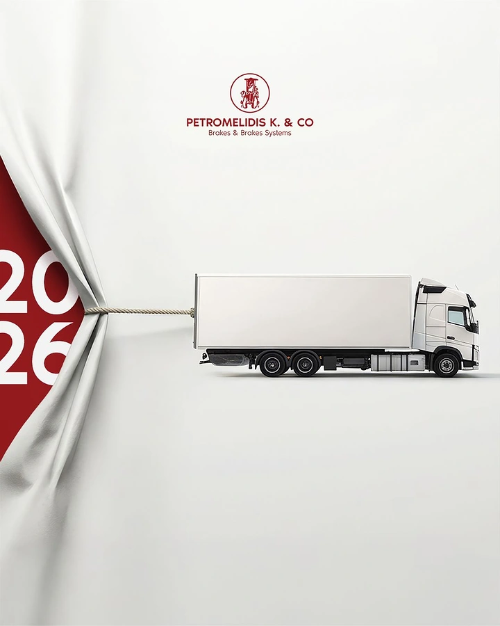 New Year creative ad: White truck pulling back a white curtain with a rope to reveal the new year