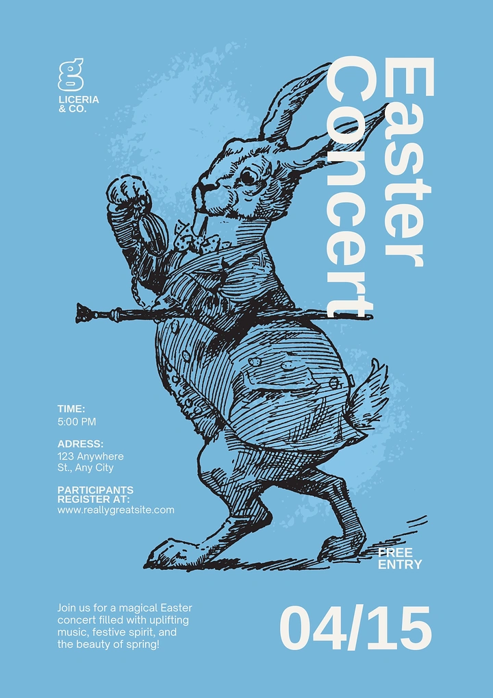 Easter creative ad: Vintage engraved rabbit holding a pocket watch