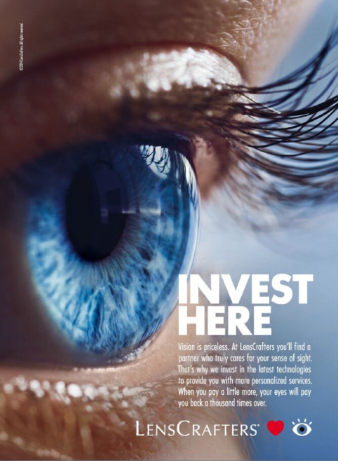 Instagram post: Eye close-up with 'Invest Here' copy