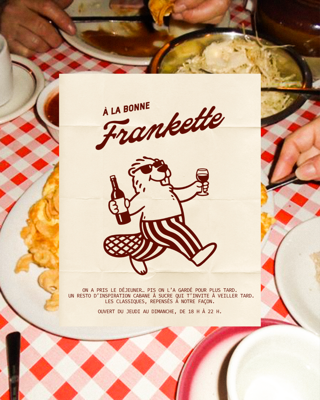 Instagram post: Beaver mascot flyer over a vintage diner table photo
