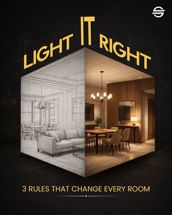 Lighting Stores & Lamps creative ad: Blueprint-to-room cube makes lighting transformation tangible