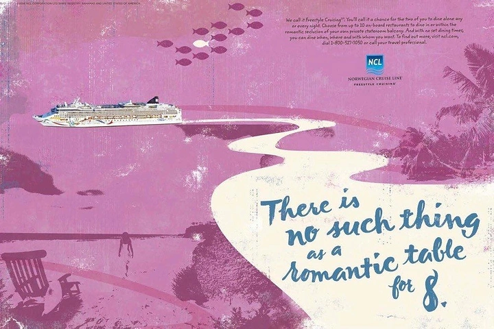Cruises & Cruise Lines creative ad: Witty copy reframes romantic dining