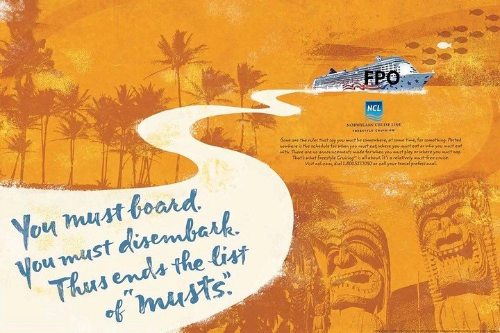 Cruises & Cruise Lines creative ad: Clever onboard disembarkation wordplay