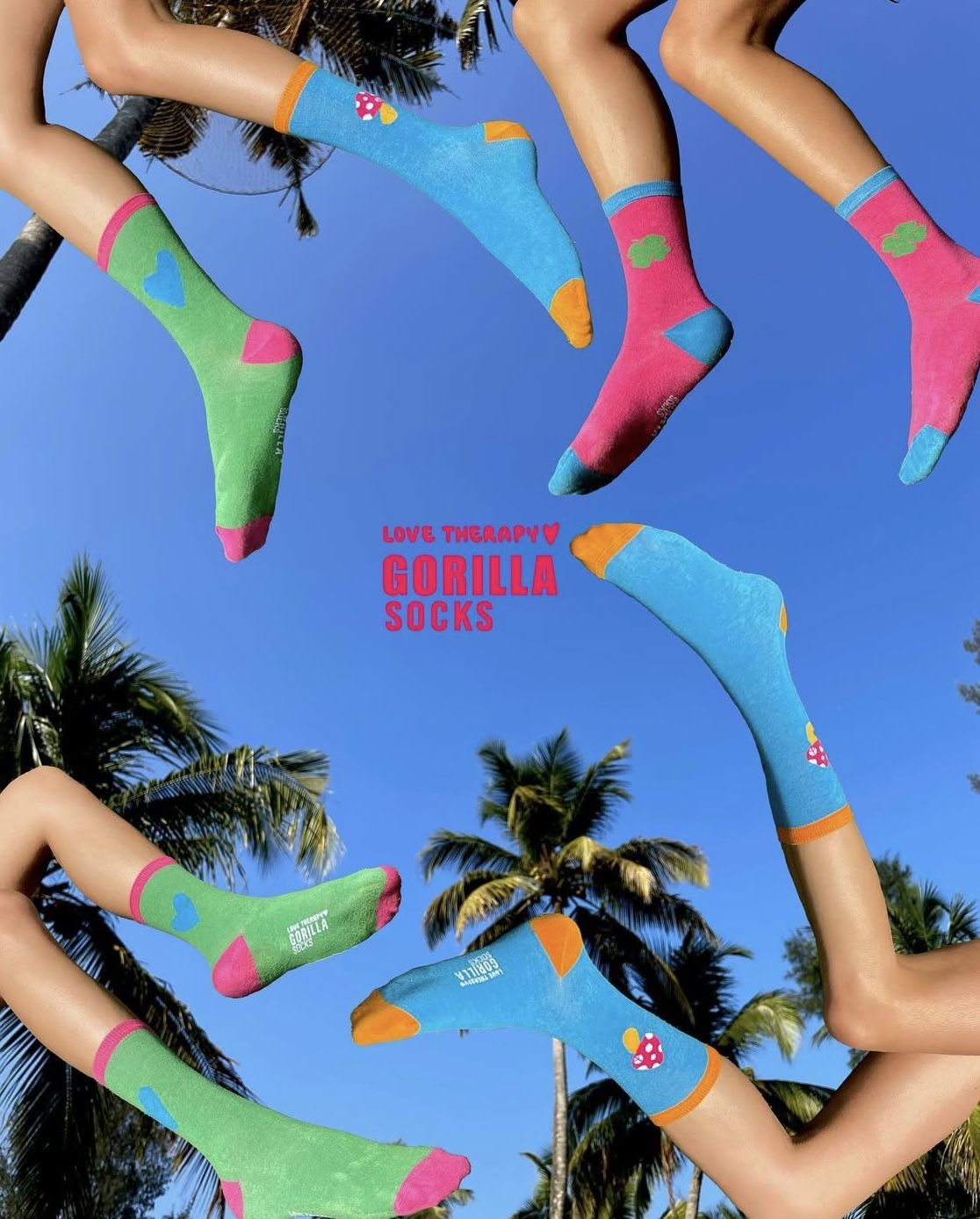 Instagram post: Surreal colorful legs create playful energy