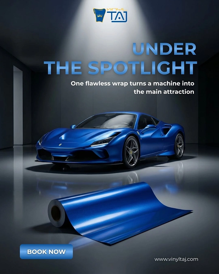 Window Tinting & Car Wraps creative ad: Spotlight metaphor tied to wrap film