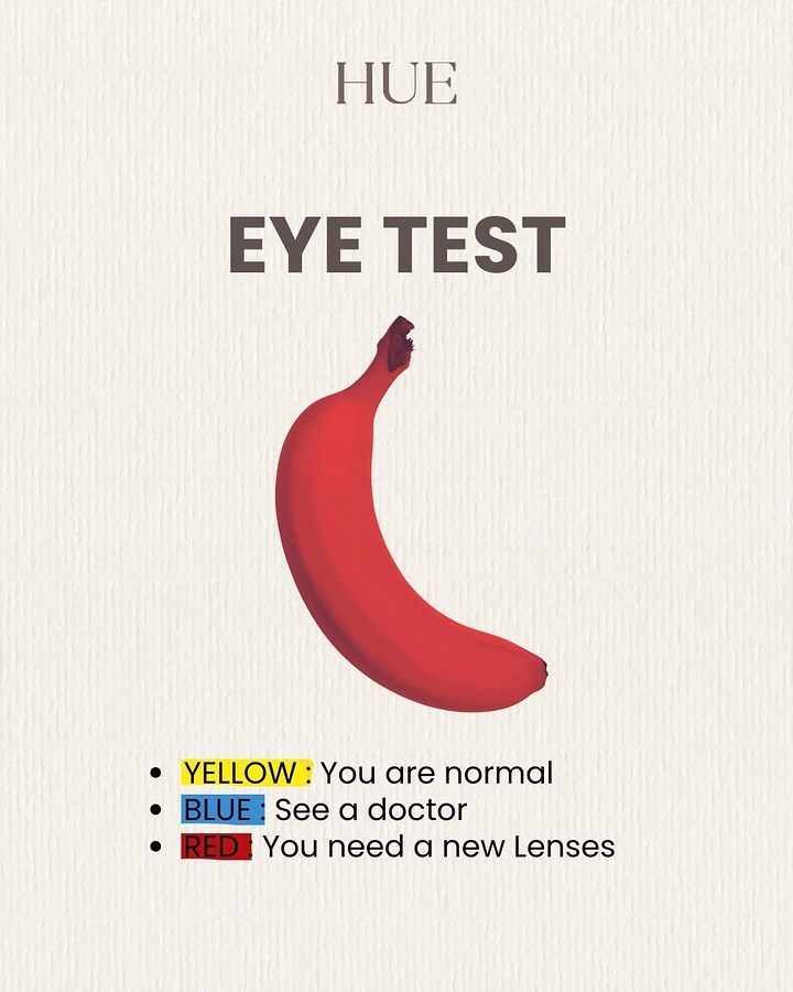 Opticians & Eye Care creative ad: Red banana colour-test joke, minimal layout