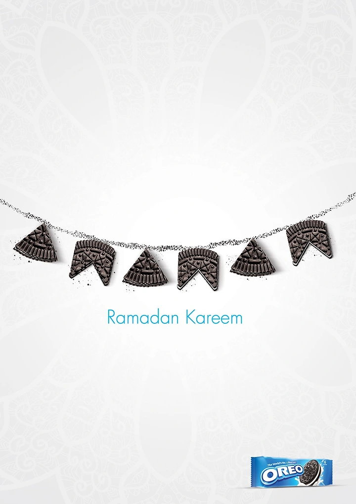 Ramadan creative ad: Biscuits cut into festive bunting on a crumb string