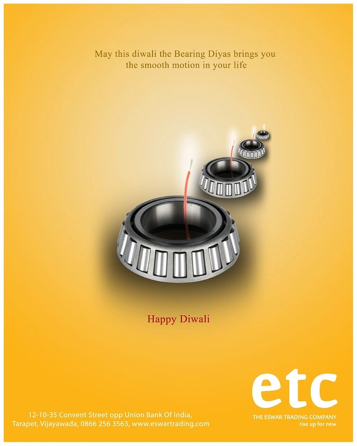 Diwali creative ad: Tapered roller bearings styled as lit diyas
