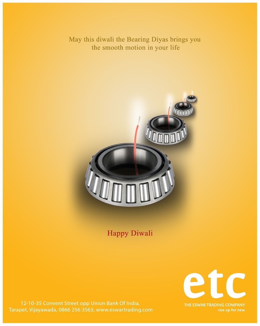 Diwali Instagram post: Tapered roller bearings styled as lit diyas
