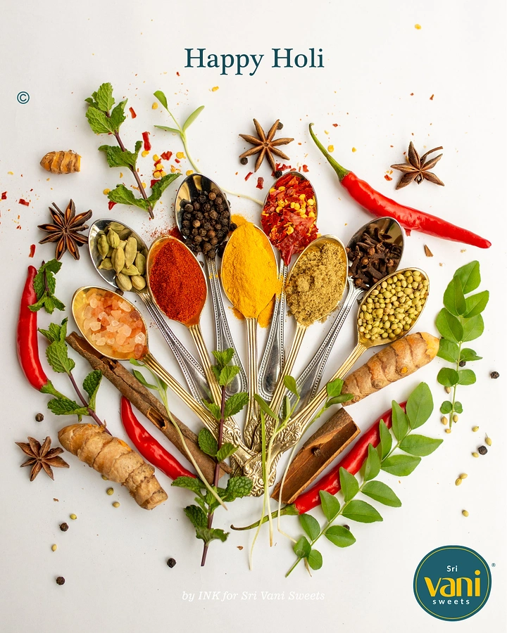 Holi creative ad: Fan of antique spoons filled with colourful spices