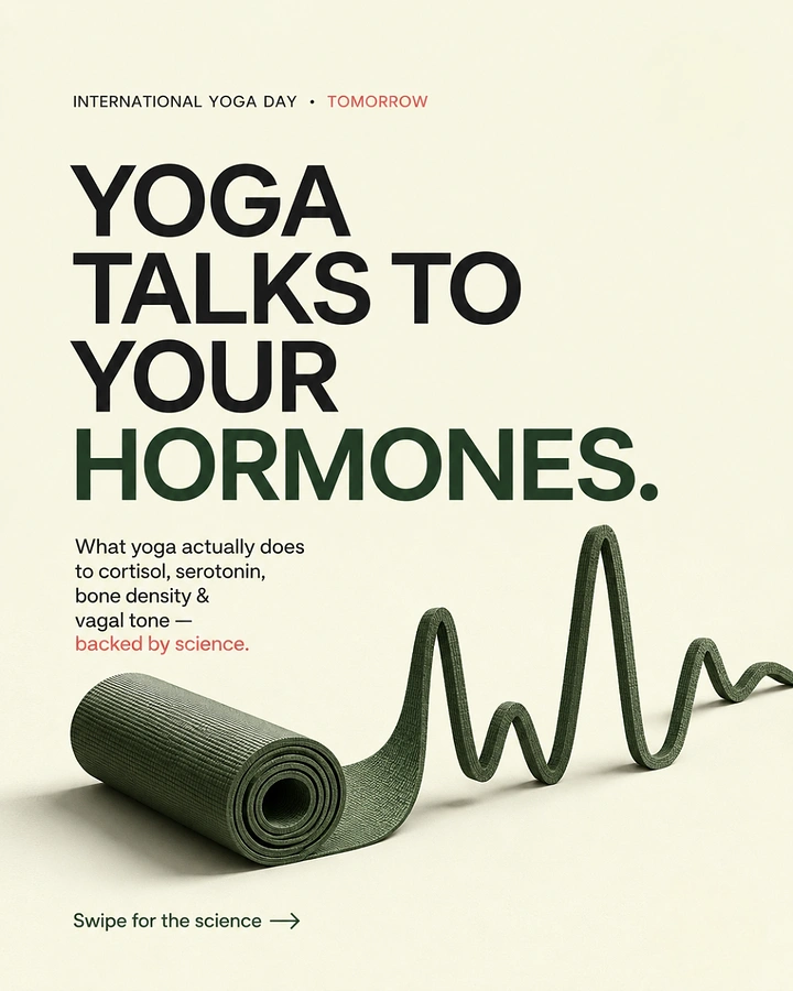 other-festival creative ad: Rolled green yoga mat unrolling into a hormone waveform