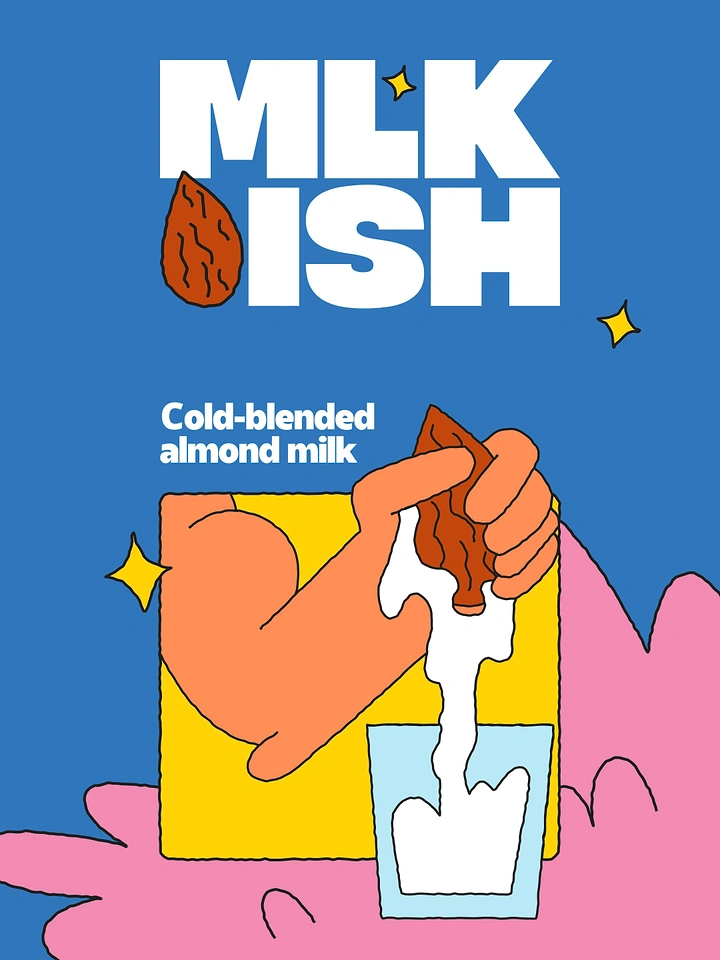 Dairy Brands creative ad: Almond replaces letter, bold flat illustration