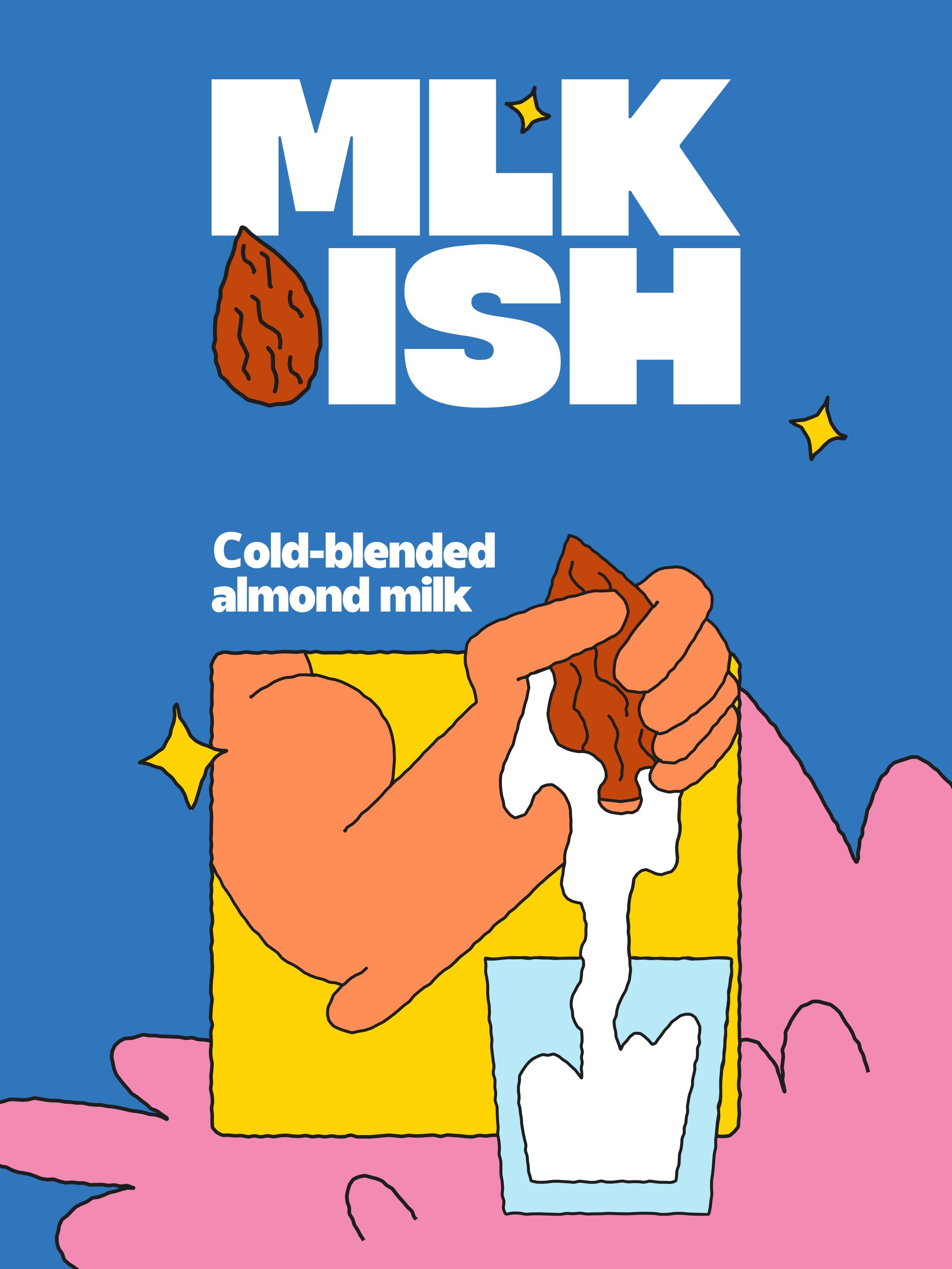 Instagram post: Almond replaces letter, bold flat illustration