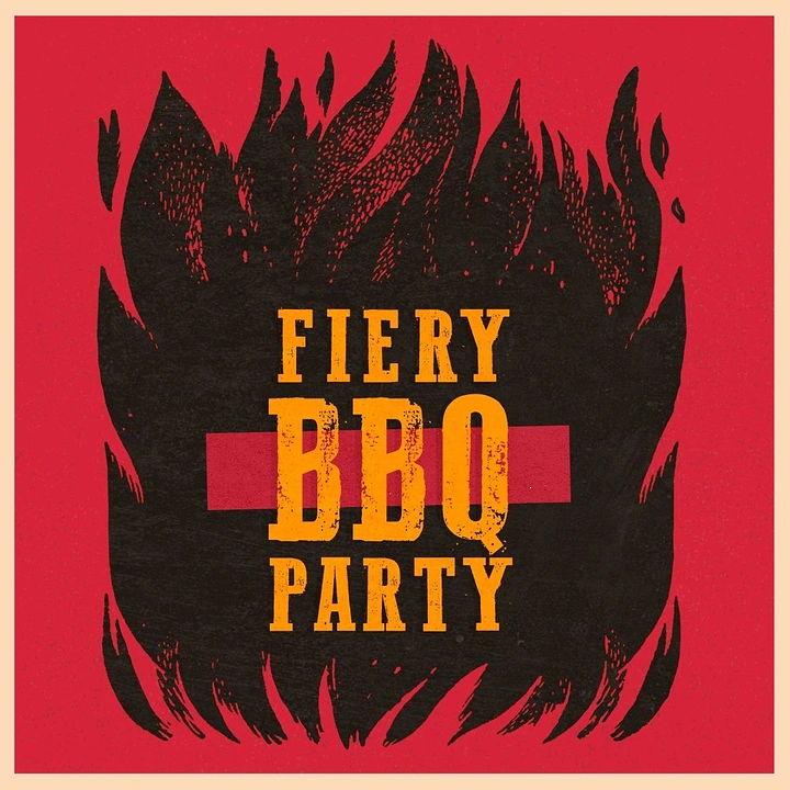 BBQ & Grill Restaurants creative ad: Flames become a fiery party emblem