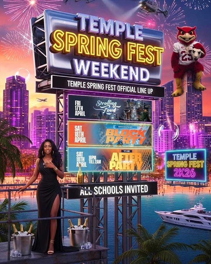 Party & Event Rentals creative ad: Festival framed as colorful city spectacle