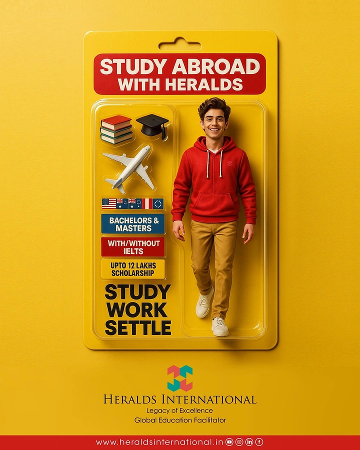 Study Abroad Consultants creative ad: Study offer staged as dimensional product packaging