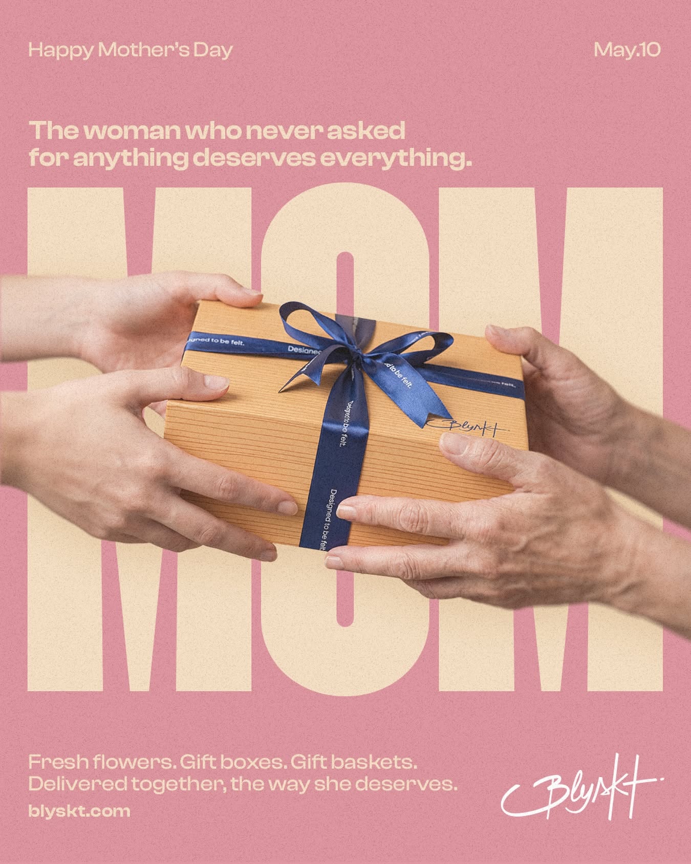 Young and older hands passing a ribboned gift box