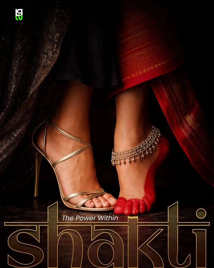 Navratri creative ad: Shakti: alta-dyed feet in heels, goddess power