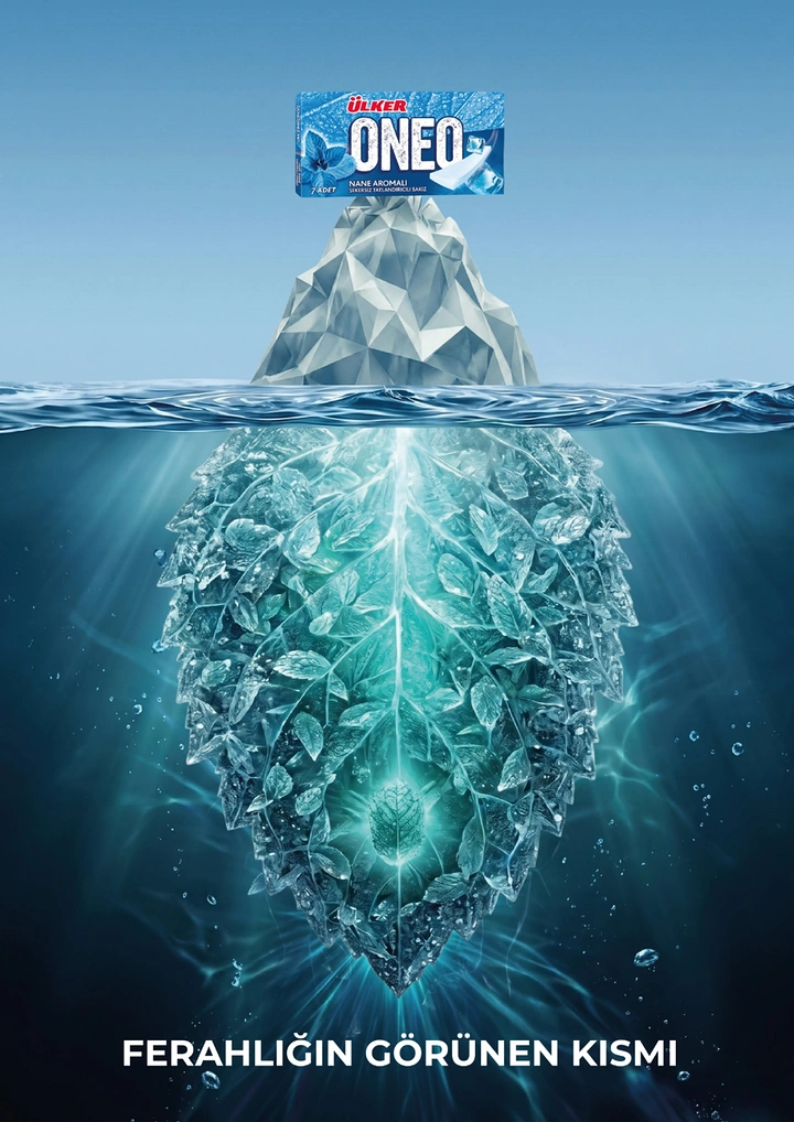 Food & Beverage creative ad: Iceberg whose underwater part is made of crystal mint leaves